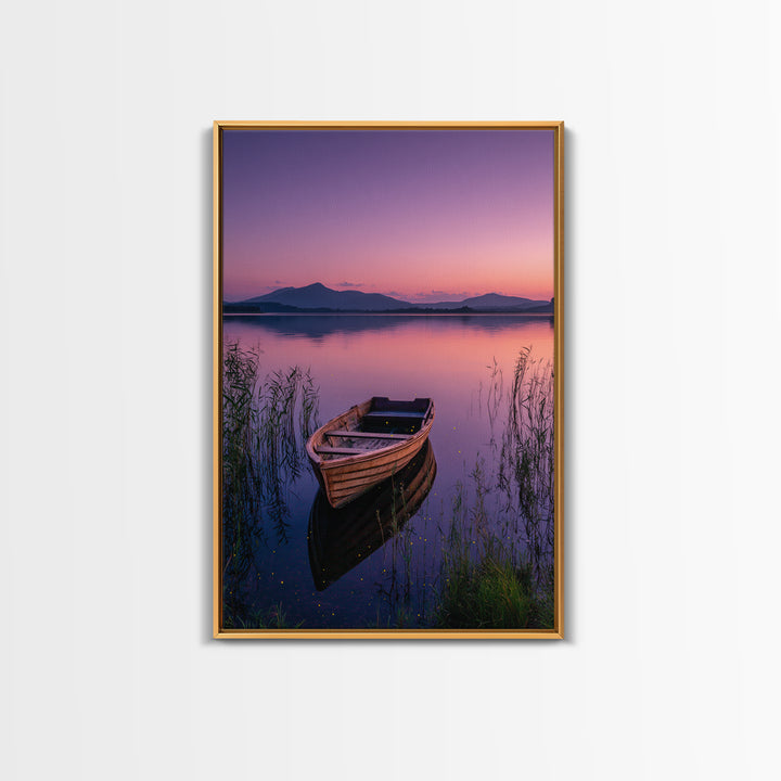 Serene Sunset Over Mountain Lake Landscape Photography Wall Art Framed Canvas Print For Tranquil Living Room Decor