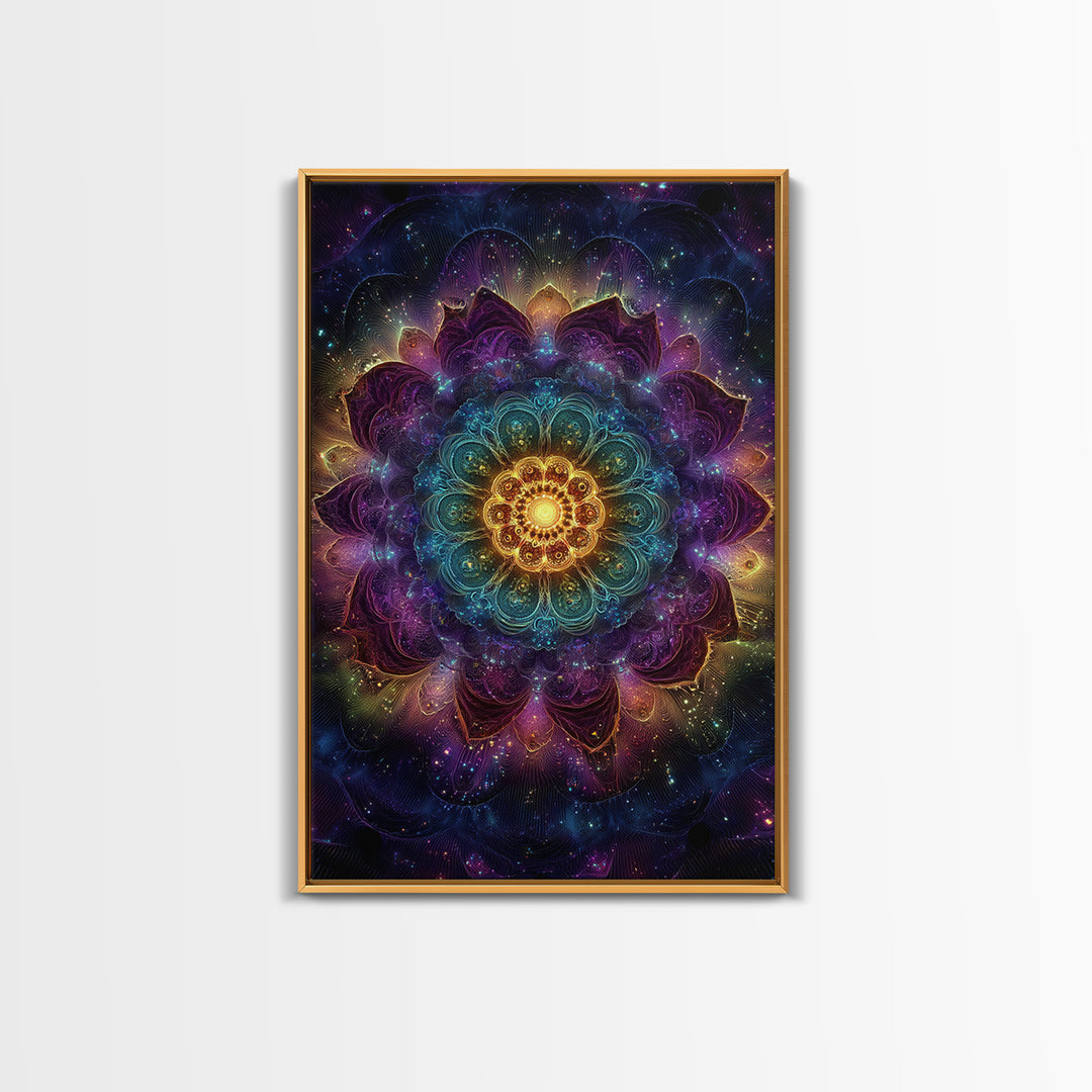 Vibrant Mandala Abstract Wall Art With Glittering Lights Framed Canvas Print For Modern Home Decor