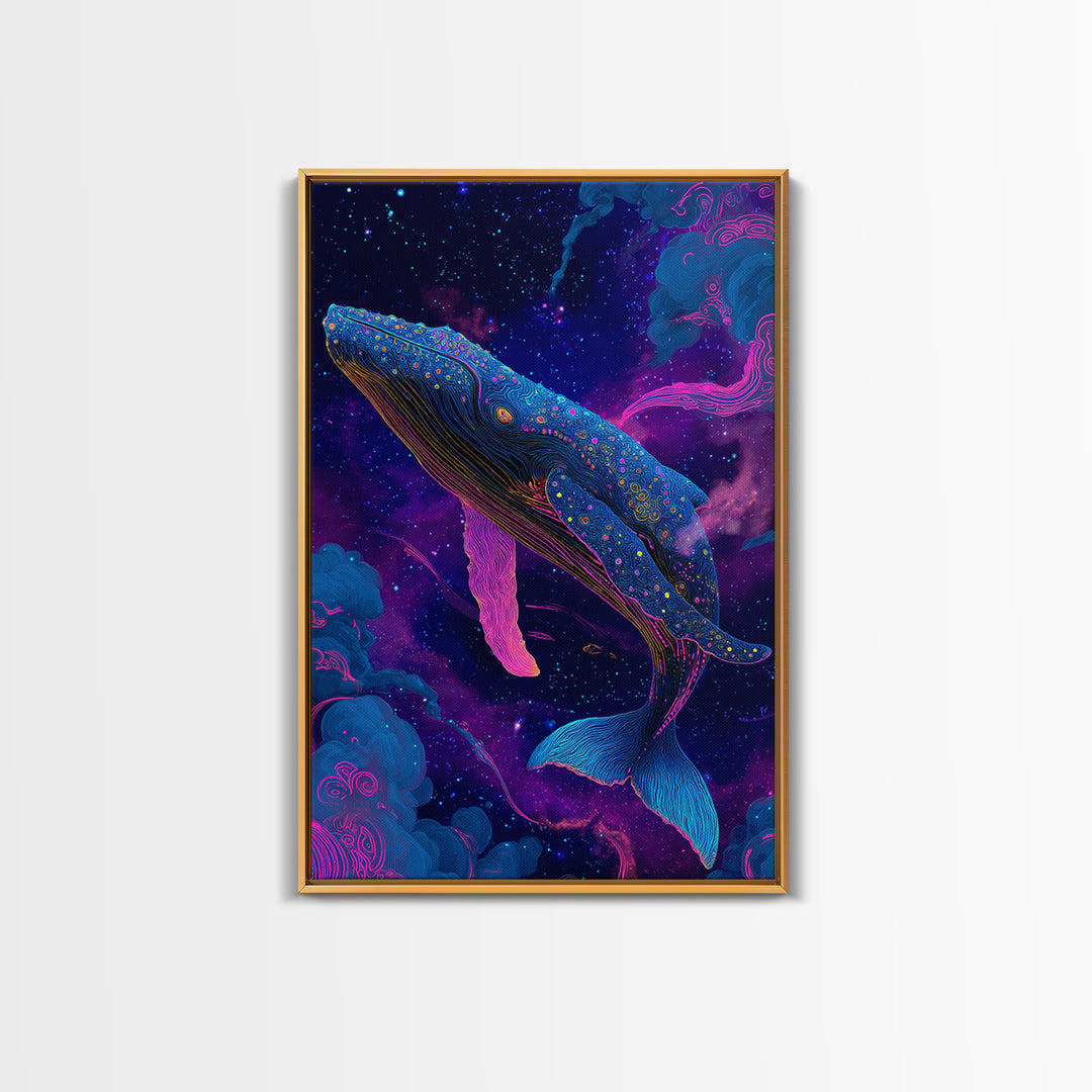 Celestial Whale In Space Canvas Print, Cosmic Ocean Animal Art, Fantasy Wall Art, Nursery Decor, Colorful Galaxy Poster Print