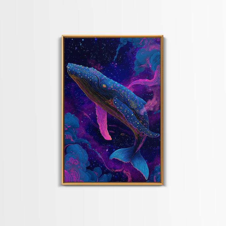 Celestial Whale In Space Canvas Print, Cosmic Ocean Animal Art, Fantasy Wall Art, Nursery Decor, Colorful Galaxy Poster Print