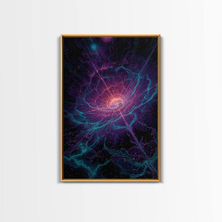 Cosmic Neon Flower Wall Art, Psychedelic Floral Canvas Print, Celestial Botanical Decor, Mystical Boho Bedroom Gift For Her
