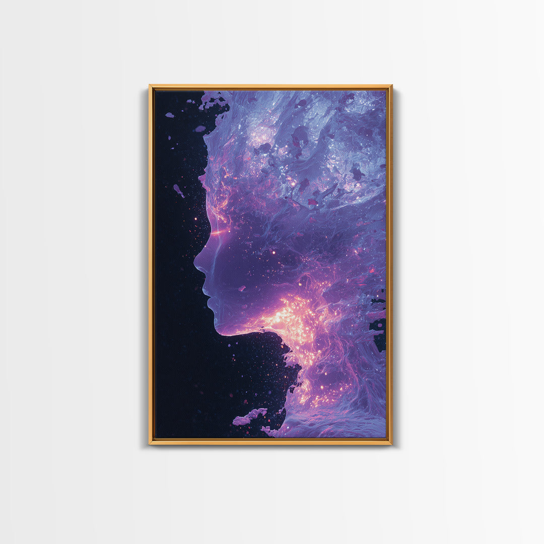 Abstract Futuristic Glowing Face Digital Art Canvas Print Modern Wall Art For Contemporary Home Decor