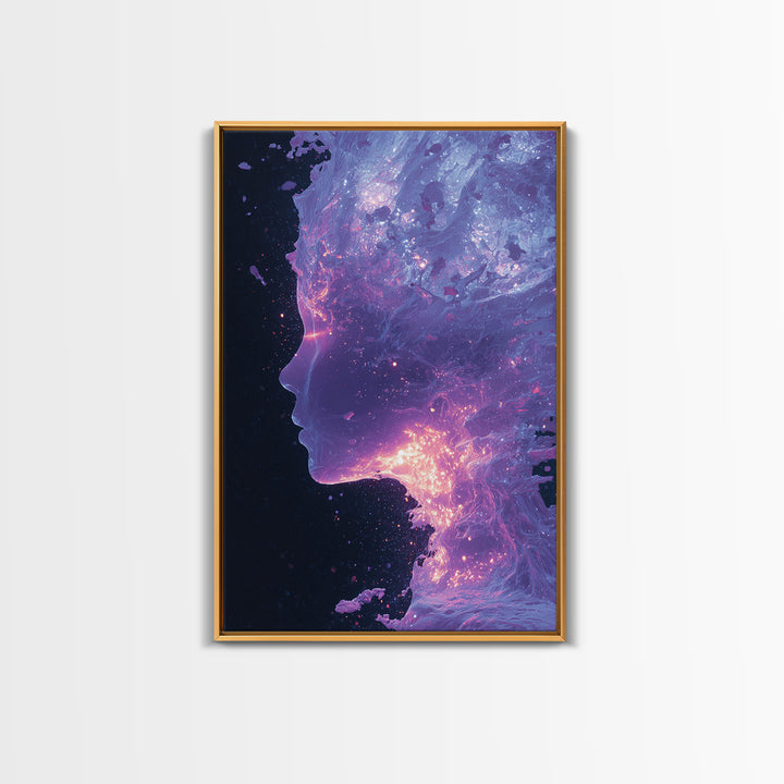 Abstract Futuristic Glowing Face Digital Art Canvas Print Modern Wall Art For Contemporary Home Decor