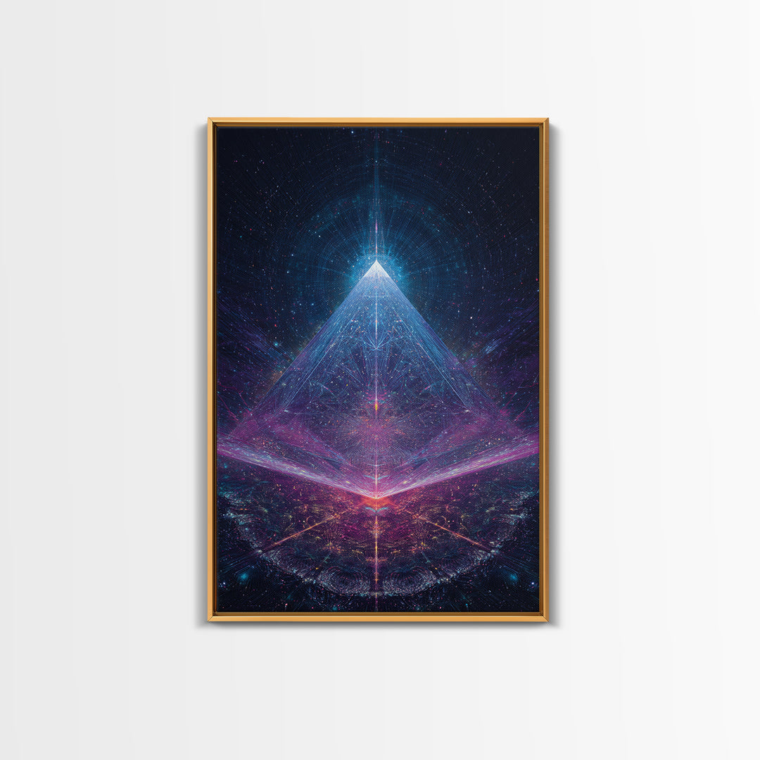 Futuristic Neon Glowing Pyramid Sci Fi Digital Art Canvas Print Modern Abstract Wall Art For Office Home Decor
