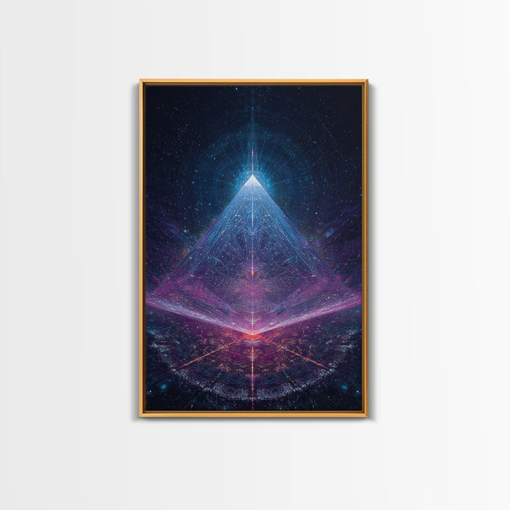 Futuristic Neon Glowing Pyramid Sci Fi Digital Art Canvas Print Modern Abstract Wall Art For Office Home Decor