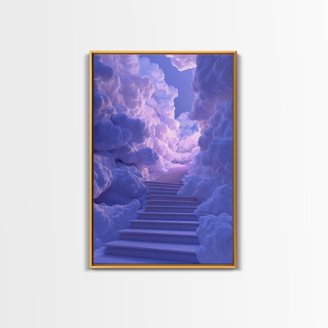 Lavender Cloud Stairway Wall Art, Dreamy Celestial Landscape, Calming Bedroom Decor, Ethereal Poster, Nursery Wall Art Print