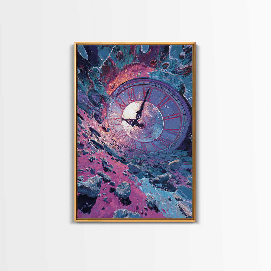 Surreal Clock Vortex In Cosmic Ruins, Time Fantasy Wall Art, Psychedelic Canvas Print, Celestial Decor, Statement Artwork