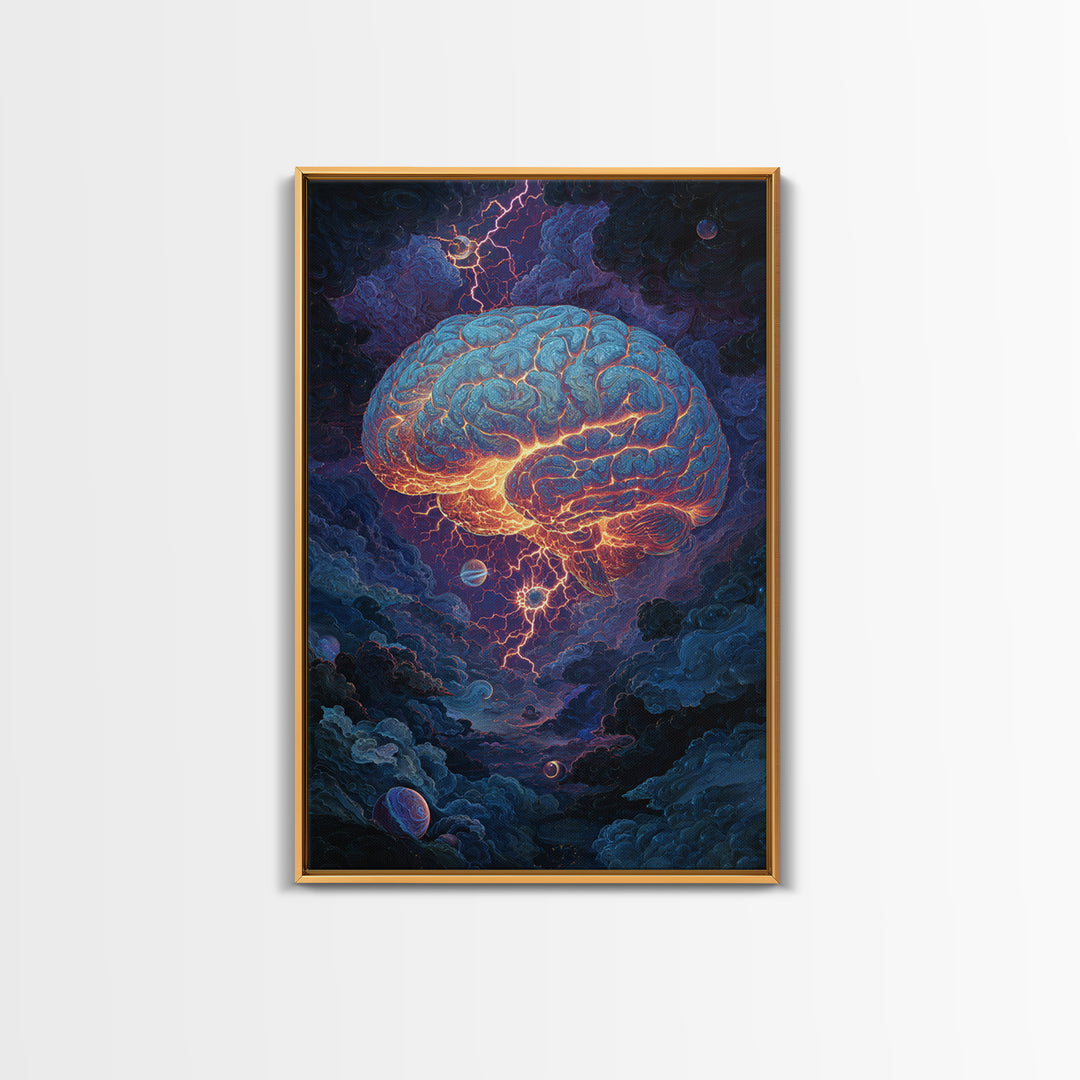 Glowing Storm Brain Wall Art, Neuroscience Anatomy Canvas Print, Dark Academia Medical Office Decor, Psychology Gift For Doctor