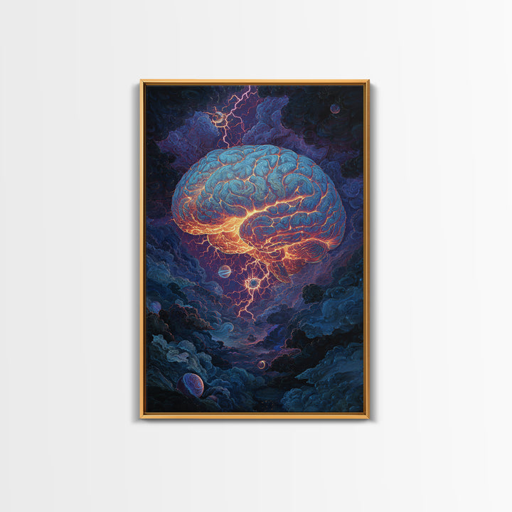Glowing Storm Brain Wall Art, Neuroscience Anatomy Canvas Print, Dark Academia Medical Office Decor, Psychology Gift For Doctor