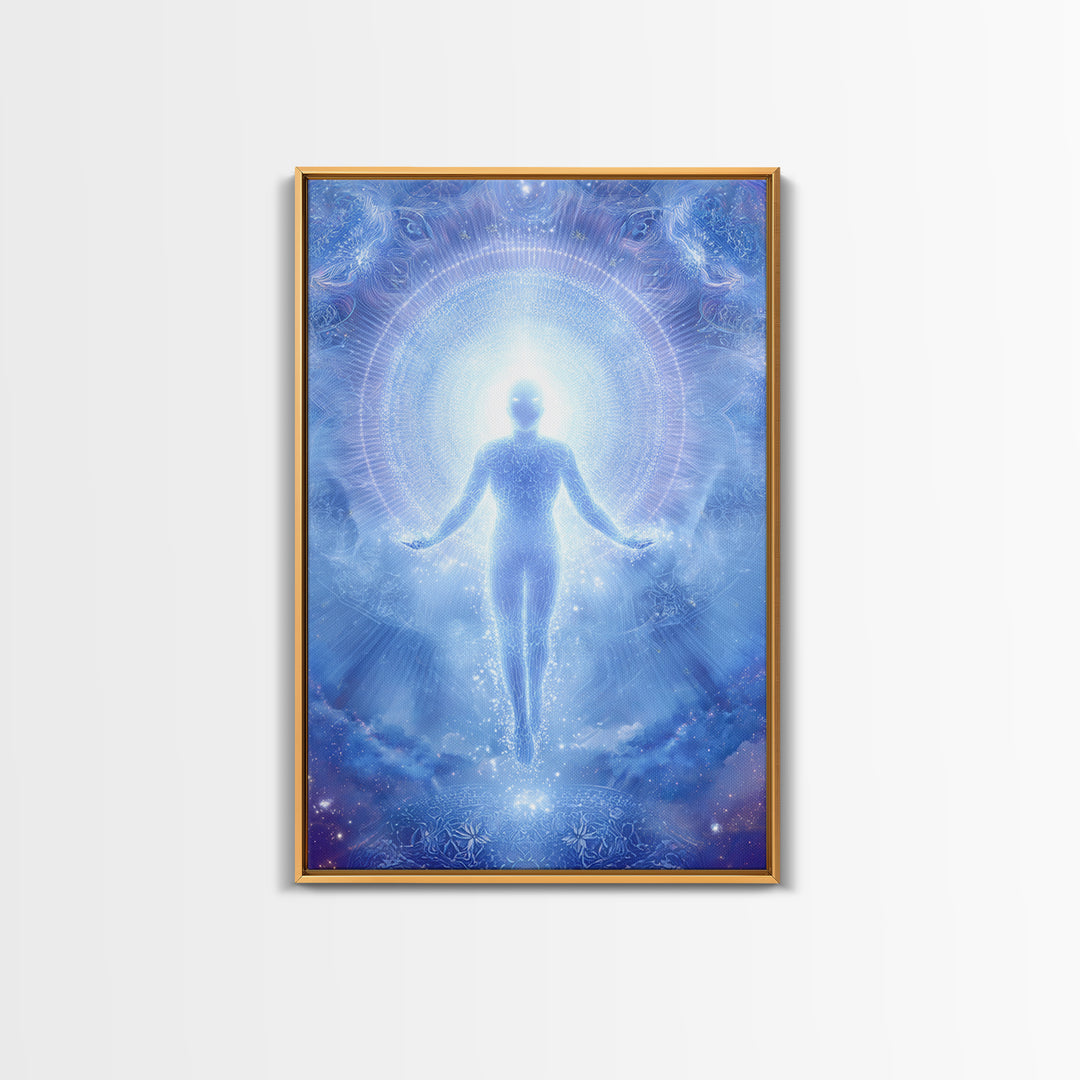 Ethereal Ascending Figure Amid Glowing Light Spiritual Art Print Contemporary Wall Art Canvas Print
