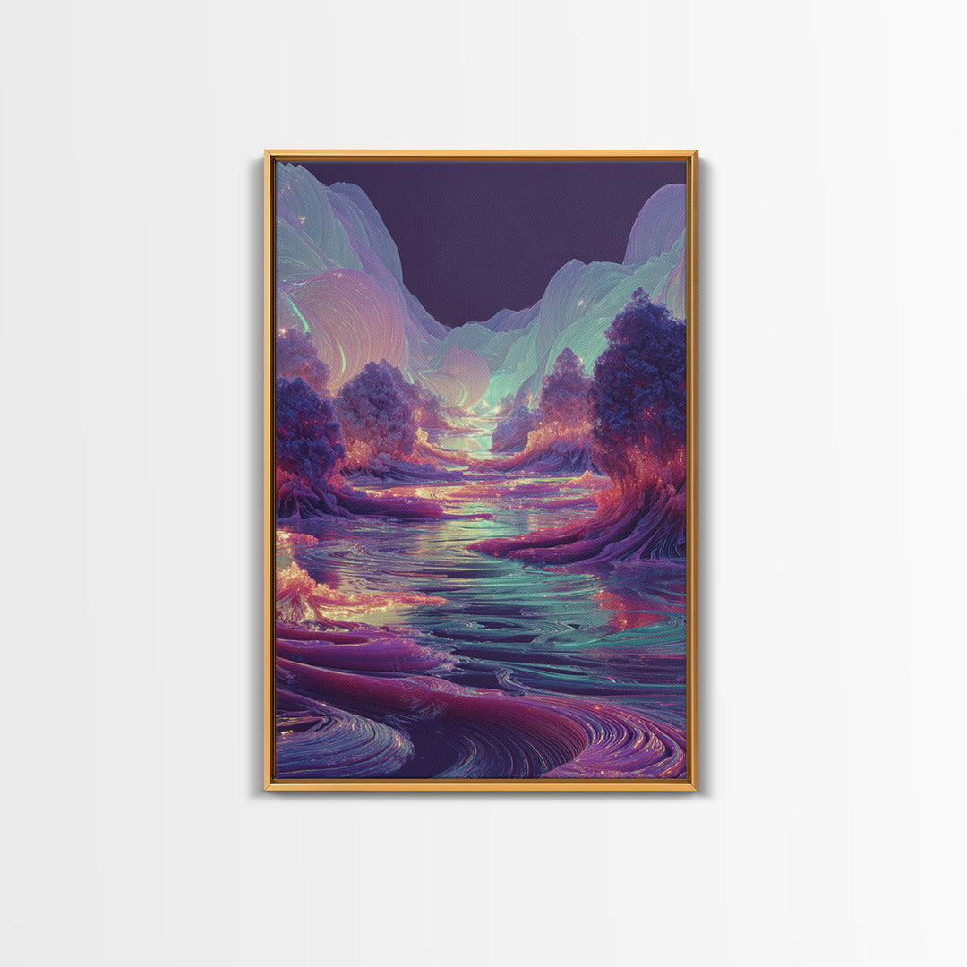 Iridescent Fantasy River Wall Art, Dreamy Alien Landscape Canvas, Colorful Nature Decor, Surreal Bedroom Art Print Gift Idea