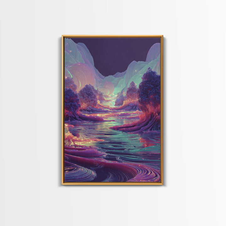 Iridescent Fantasy River Wall Art, Dreamy Alien Landscape Canvas, Colorful Nature Decor, Surreal Bedroom Art Print Gift Idea