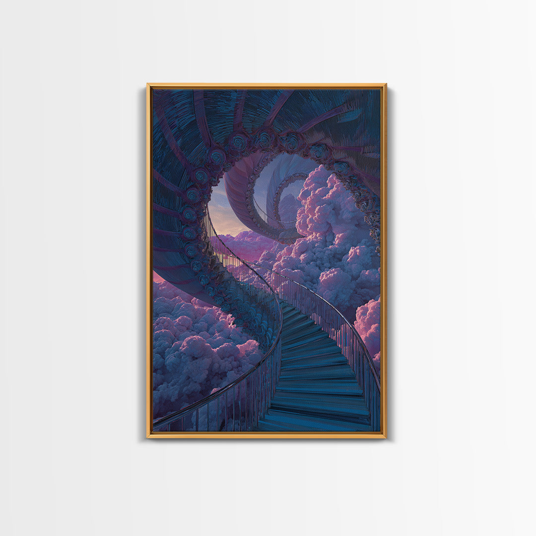 Surreal Cloud Staircase Dreamscape Wall Art, Fantasy Sky Castle Decor, Psychedelic Poster, Mystical Bedroom Art Print Gift