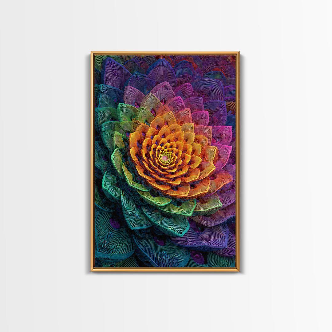 Intricate Abstract Rainbow Succulent Floral Digital Art Print Canvas Wall Art