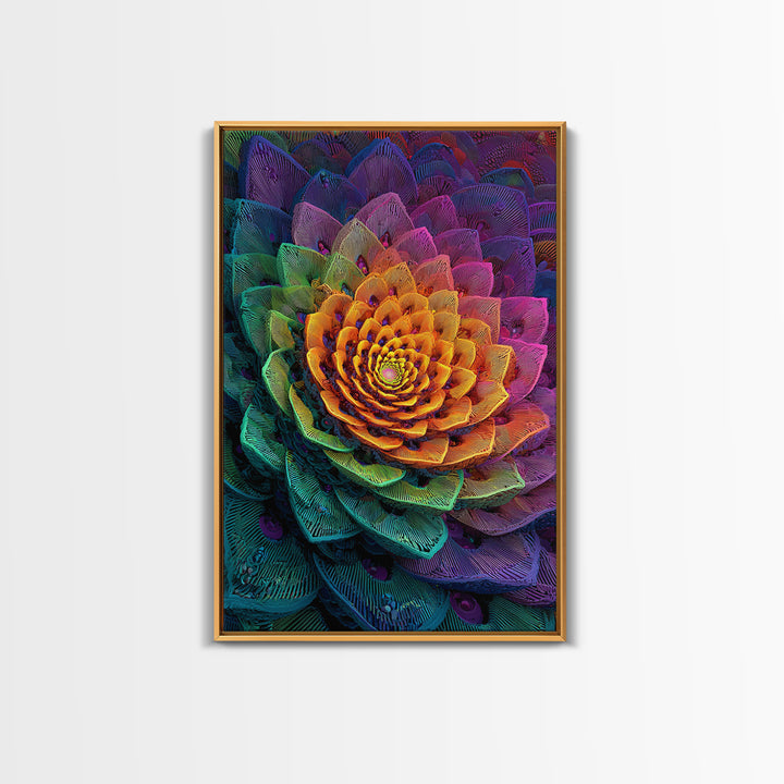 Intricate Abstract Rainbow Succulent Floral Digital Art Print Canvas Wall Art