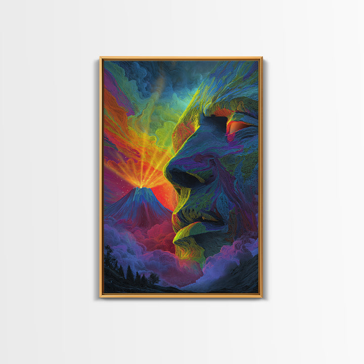 Volcanic Stone Face Dreamscape Wall Art, Surreal Mountain Landscape Print, Psychedelic Fantasy Decor, Statement Poster Gift