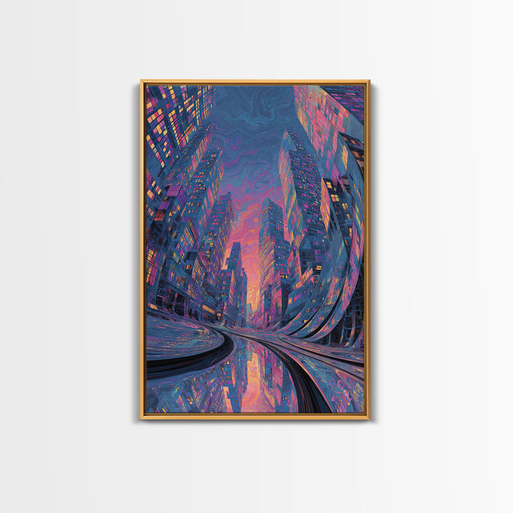 Whimsical Neon Glowing Buddha With Lotus Flowers And Zen Garden Path Wall Art Print Canvas Print Spiritual Home Decor Gift