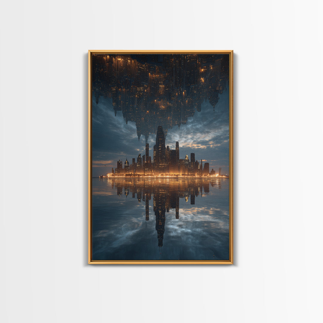 Inverted Futuristic City Canvas Print, Sci Fi Skyline, Cyberpunk Wall Decor, Dystopian Office Art, Modern Home Decor, Statement Artwork