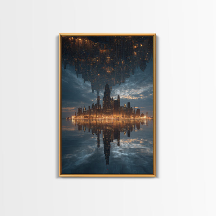 Inverted Futuristic City Canvas Print, Sci Fi Skyline, Cyberpunk Wall Decor, Dystopian Office Art, Modern Home Decor, Statement Artwork