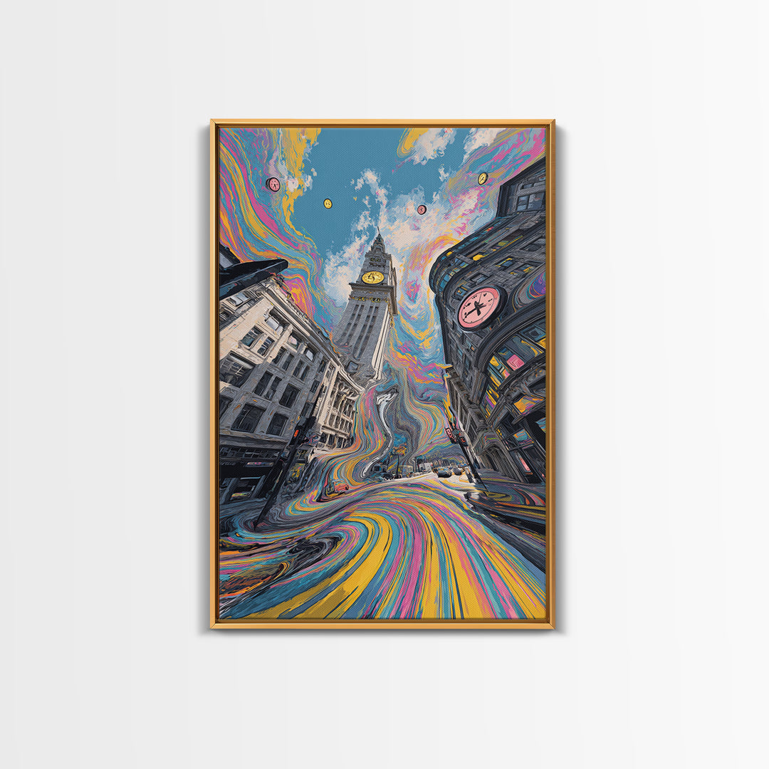 Psychedelic London Clock Tower Wall Art, Colorful Urban Cityscape Print, Surreal Travel Poster, Modern Living Room Decor