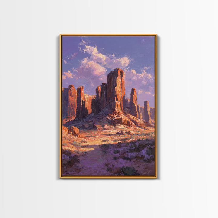 Desert Monument Valley Landscape At Sunset In Oil Painting Style Wall Art Framed Canvas Print For Rustic Home Decor