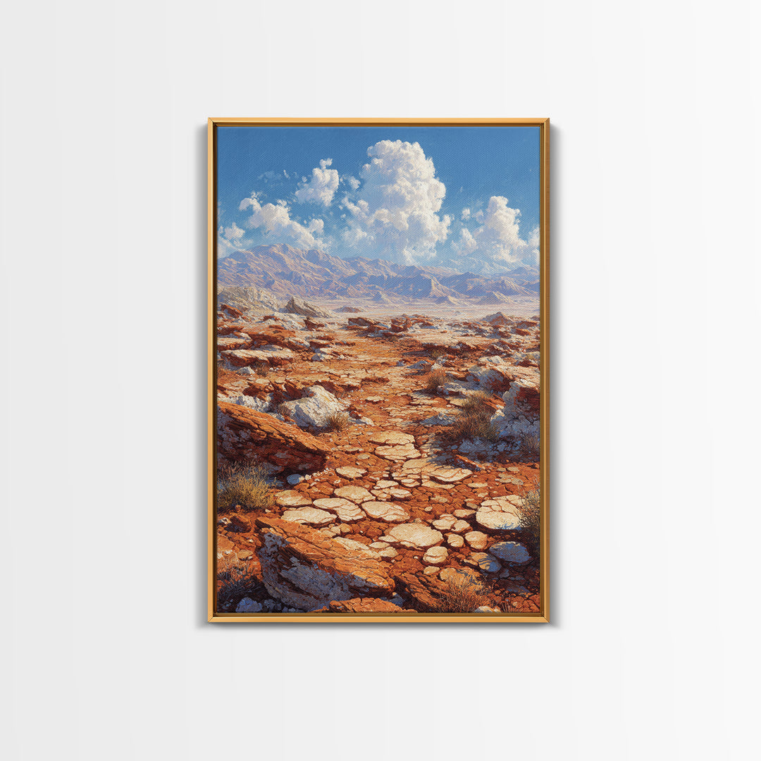 Arid Canyon Dry Landscape With Rocks And Bushes Modern Desert Wall Art Canvas Print For Southwestern Decor