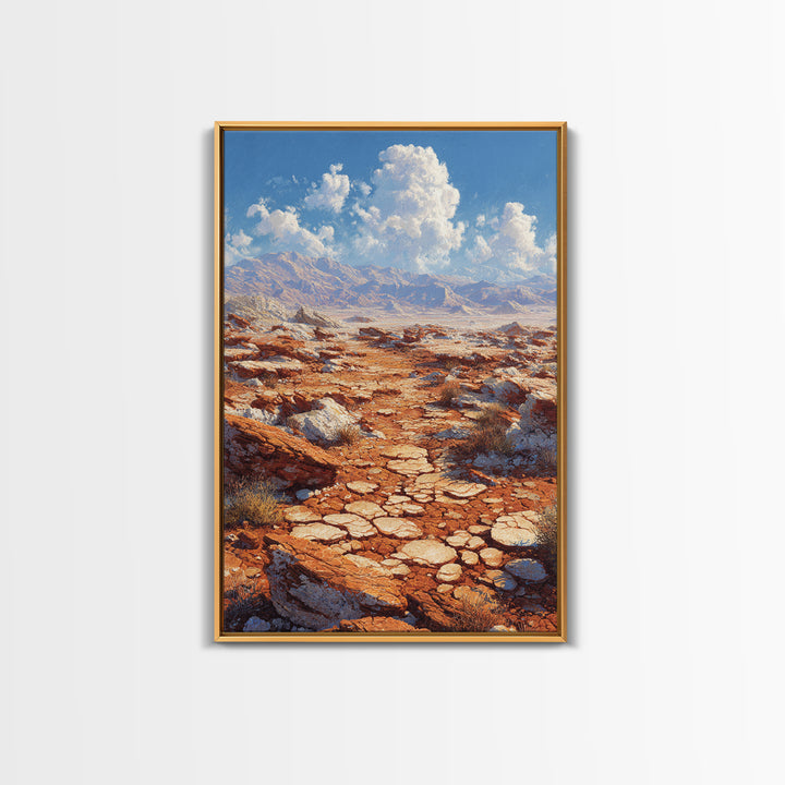 Arid Canyon Dry Landscape With Rocks And Bushes Modern Desert Wall Art Canvas Print For Southwestern Decor