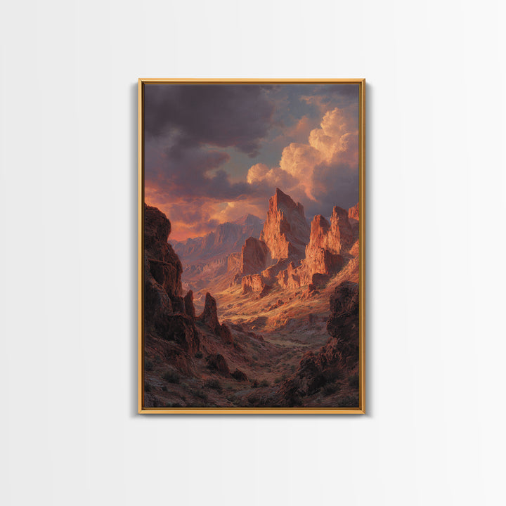 Dramatic Red Rock Canyon Mountain Landscape With Sunset Sky Large Wall Art Canvas Print For Rustic Home Decor