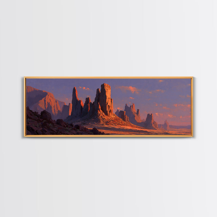 Sunset Desert Monoliths Wall Art, Panoramic Southwestern Landscape Print, Western Home Decor, Large Horizontal Canvas Print