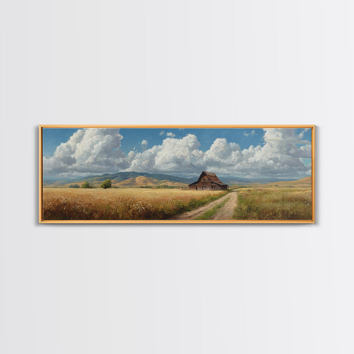 Rustic Prairie Barn Wall Art, Country Landscape Canvas Print, Farmhouse Decor, Rural Home Decor, Large Horizontal Art, Living Room Decor