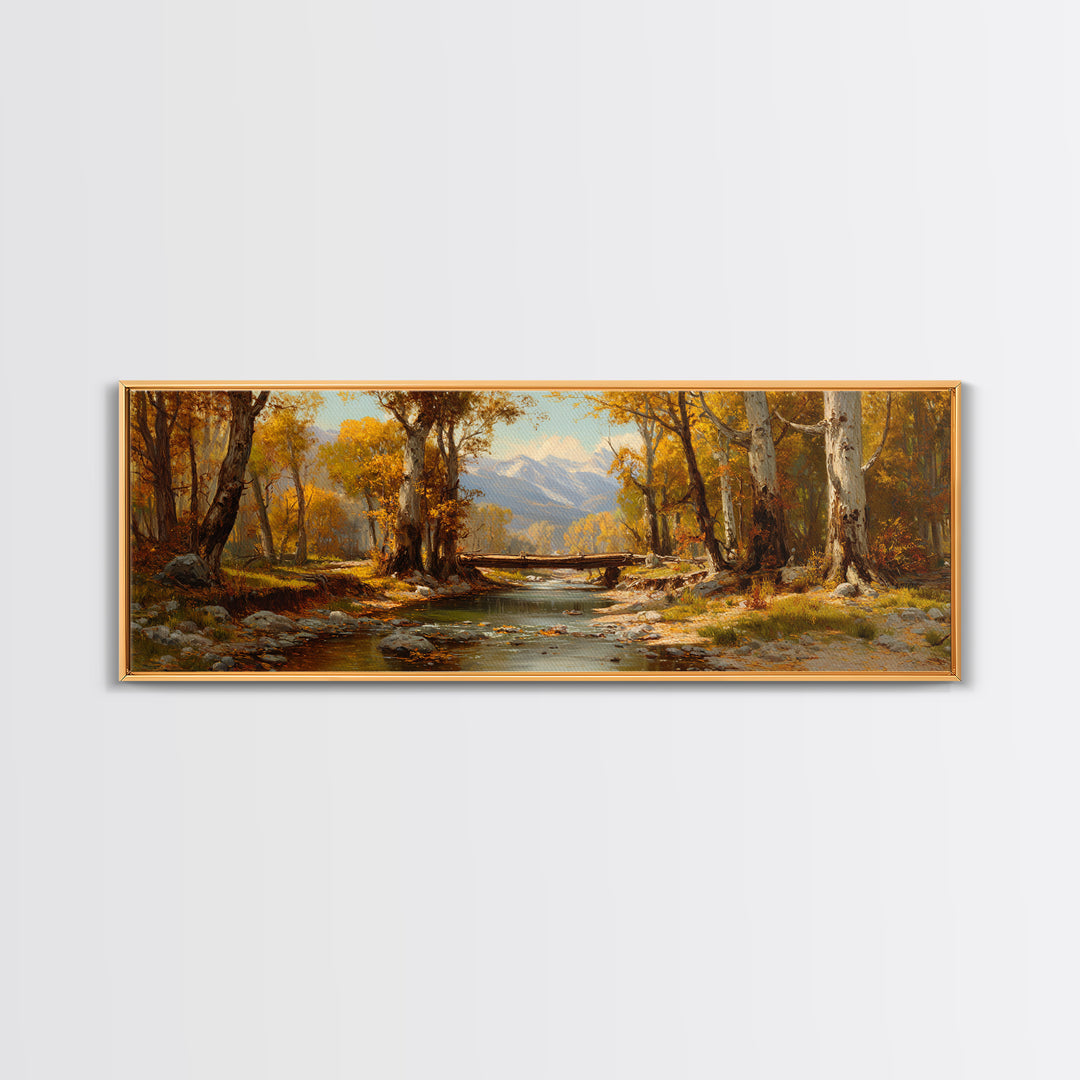 Autumn River Birch Forest Canvas Print, Mountain Landscape Painting, Rustic Wall Art, Farmhouse Decor, Nature Wall Decor