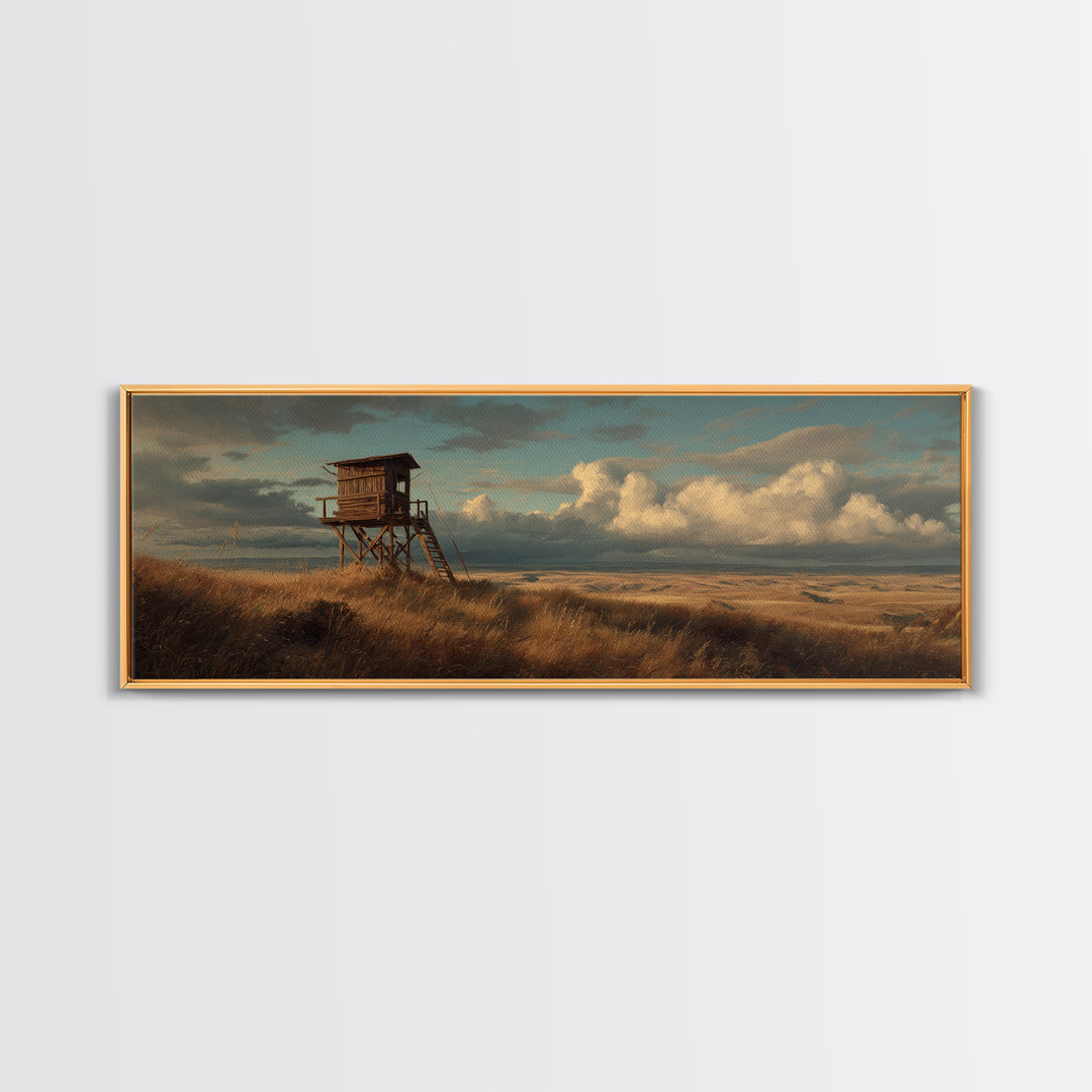 Prairie Hunting Blind Landscape Canvas Print, Moody Rustic Wall Art For Cabin Decor, Western Home Decor, Gift For Him Print