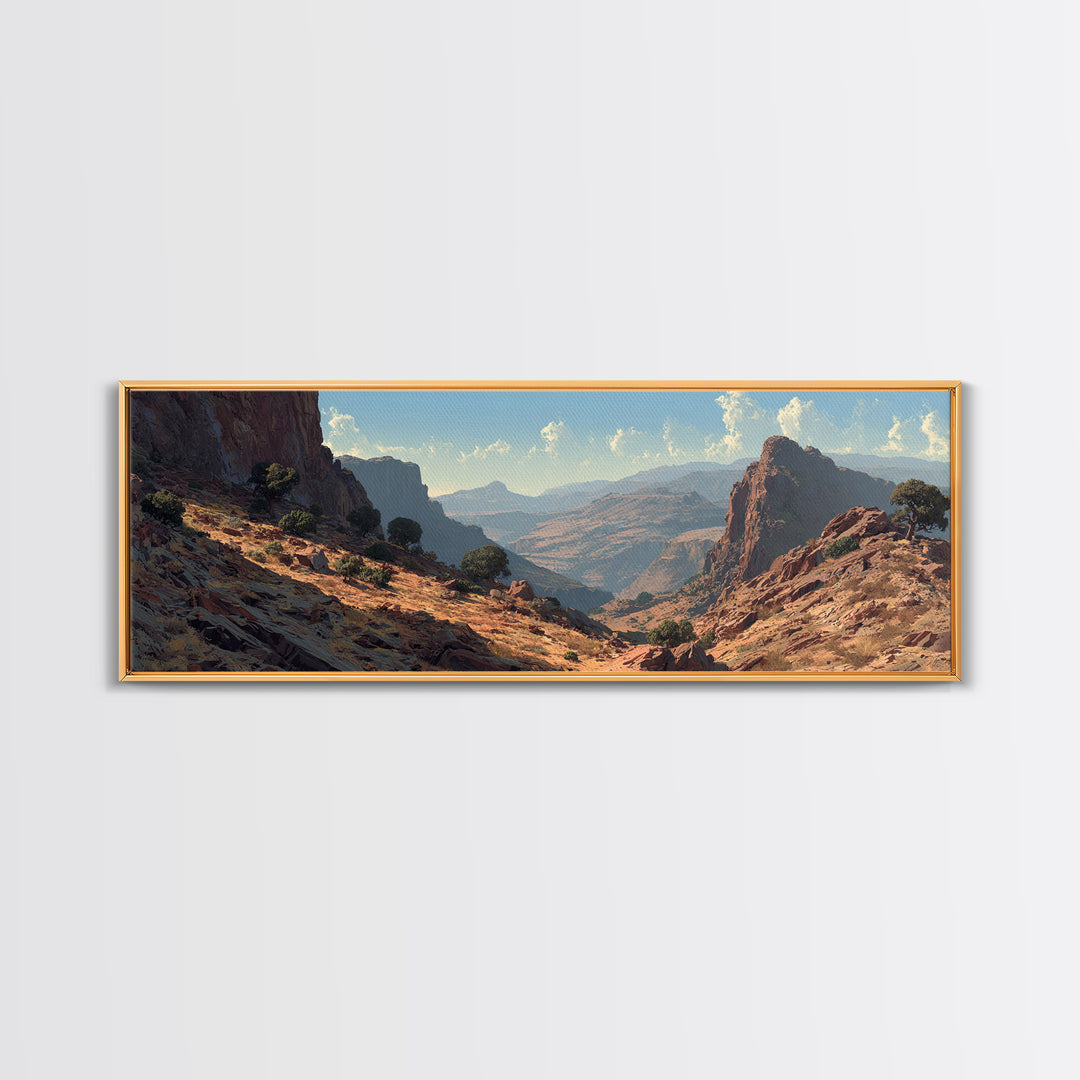 Sunlit Desert Canyon Landscape Wall Art, Southwestern Mountain Canvas Print, Rustic Nature Decor, Large Horizontal Office Print