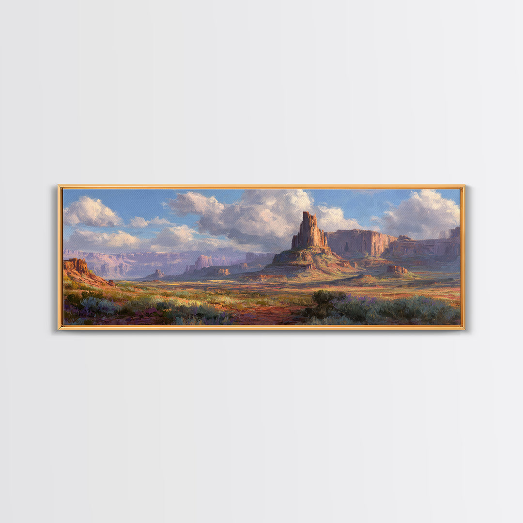 Sunlit Desert Mesa And Canyon Landscape Canvas Print, Southwestern Wall Art, Western Home Decor, Large Horizontal Art For Living Room