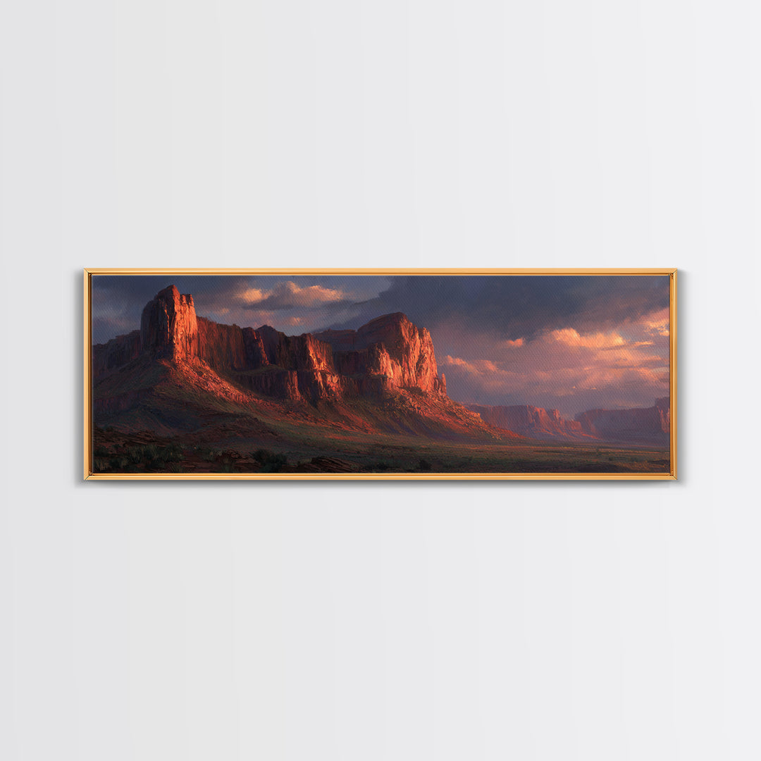 Red Rock Desert Mesa Landscape Wall Art, Southwestern Framed Canvas Print, Sunset Mountain Decor, Western Home Decor, Rustic