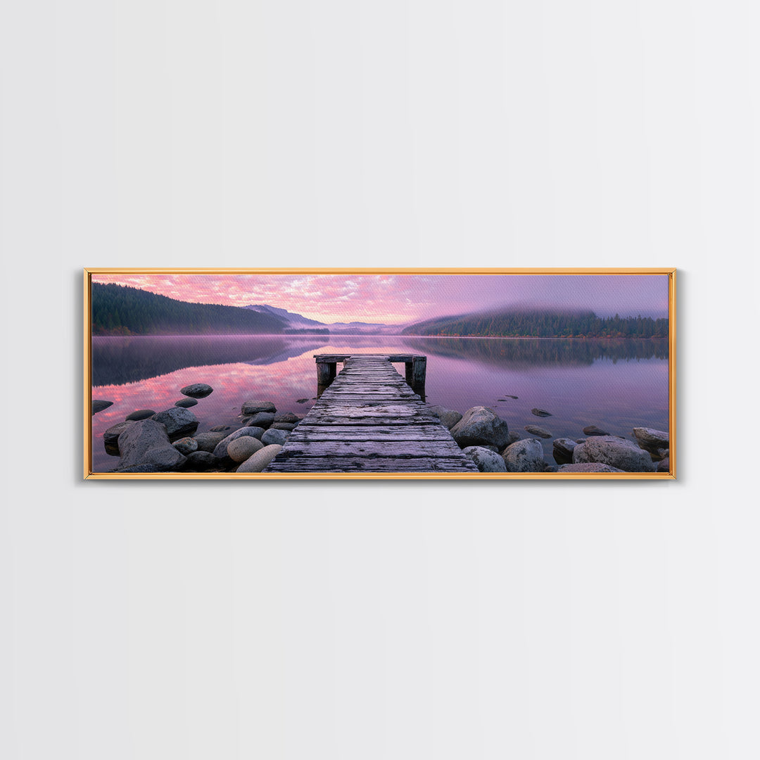 Misty Lake Dock At Pink Sunrise, Calming Wall Art, Lake House Canvas Print, Nature Landscape Decor, Above Bed Art, Bedroom Decor