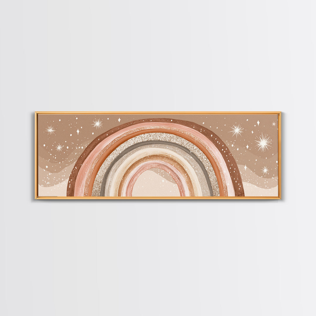 Boho Neutral Rainbow With Stars Wall Art, Pastel Nursery Decor, Earth Tone Above Bed Print, Kids Room Canvas Decor, Baby Shower Gift