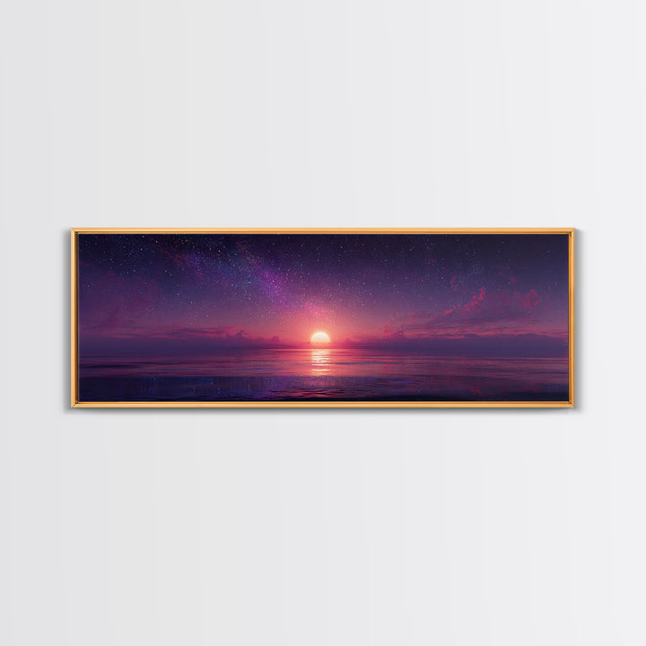 Starry Purple Ocean Sunset Wall Art, Celestial Seascape Canvas Print, Coastal Bedroom Decor, Romantic Beach House Gift For Her