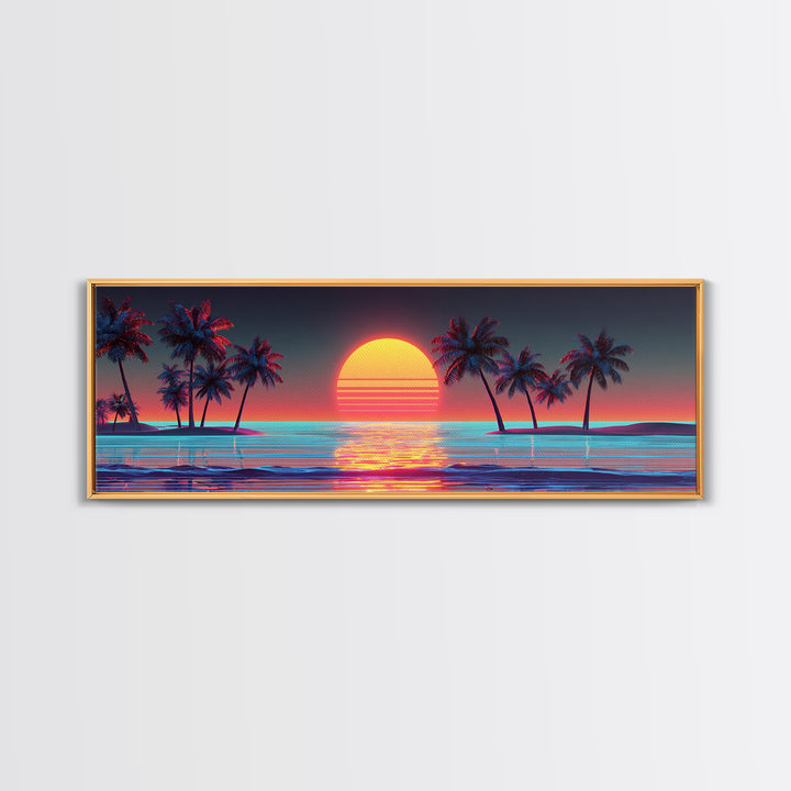 Retro Palm Island Sunset Canvas Print, Tropical Beach Wall Art, Coastal Decor, Summer Vibes, Large Living Room Poster, Home Decor