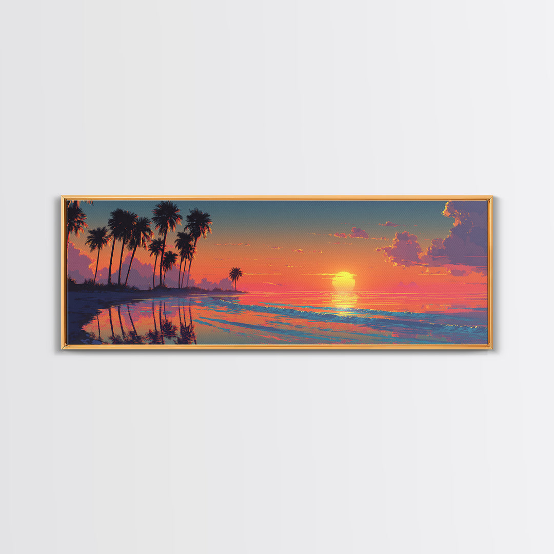 Orange Sunset Palm Beach Lagoon Wall Art, Tropical Canvas Print, Coastal Decor, Beach House Decor, Ocean Living Room Art