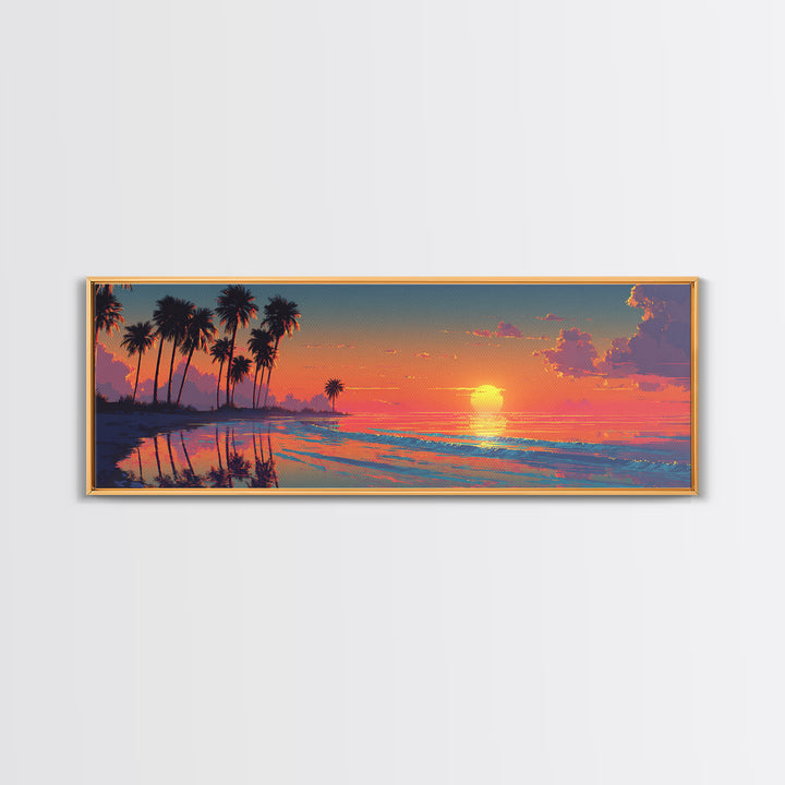 Orange Sunset Palm Beach Lagoon Wall Art, Tropical Canvas Print, Coastal Decor, Beach House Decor, Ocean Living Room Art