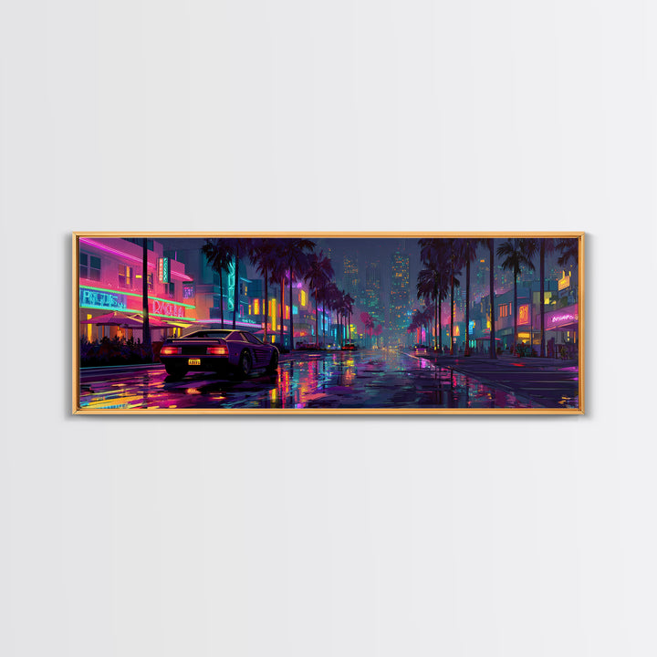 Neon Cyberpunk City Street Wall Art, Futuristic Canvas Print For Gaming Room Decor, Vaporwave Apartment Decor Gift For Him