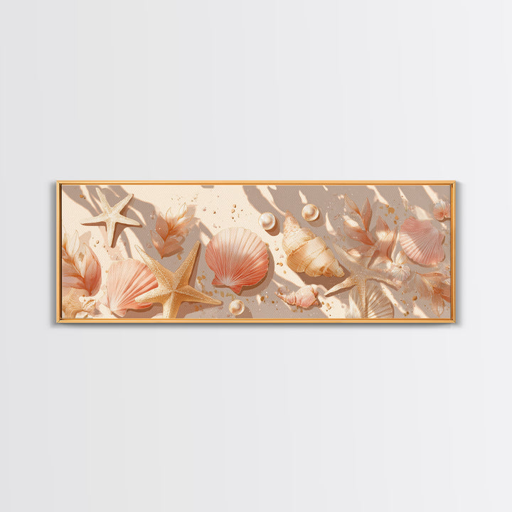Neutral Seashells And Starfish Canvas Print, Coastal Wall Art, Beach House Decor, Nautical Bathroom Art, Summer Gift For Her