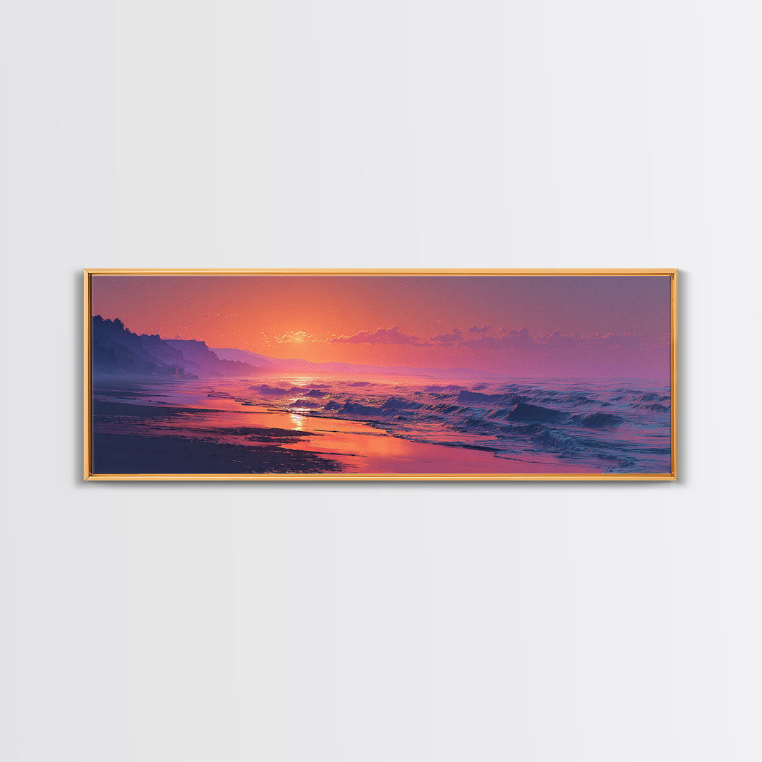Moody Pink Ocean Sunset Seascape Wall Art, Coastal Canvas Print, Abstract Beach Decor, Serene Living Room Wall Art, Calming Decor
