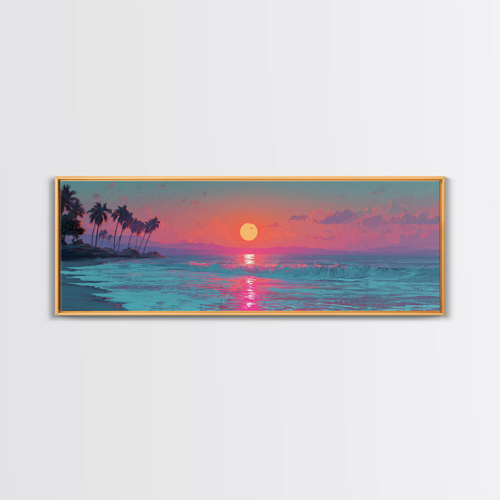 Pink Ocean Sunset Wall Art, Tropical Seascape Canvas Print, Coastal Decor, Beach House Decor, Large Living Room Art Print
