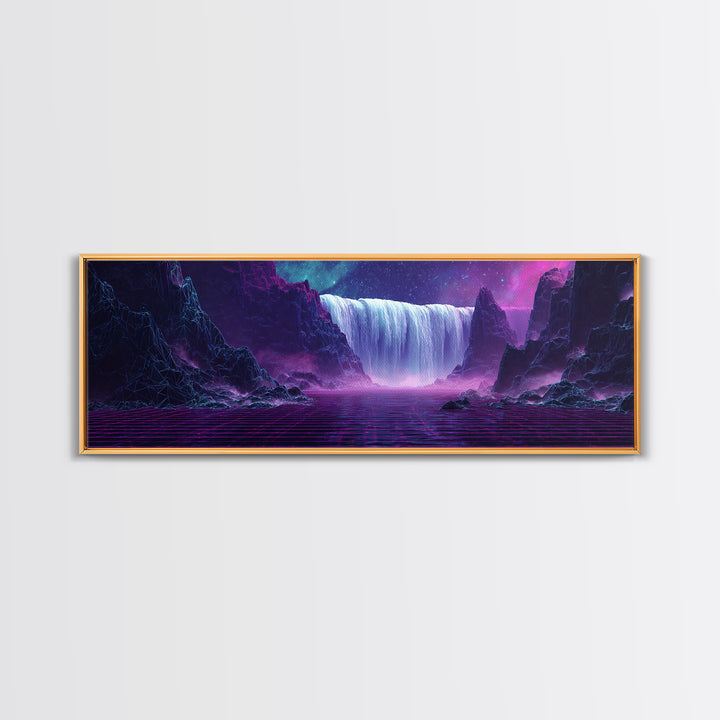 Alien Waterfall Galaxy Canvas Print, Futuristic Fantasy Landscape, Neon Sci Fi Wall Decor, Vibrant Space Art For Gamer Room