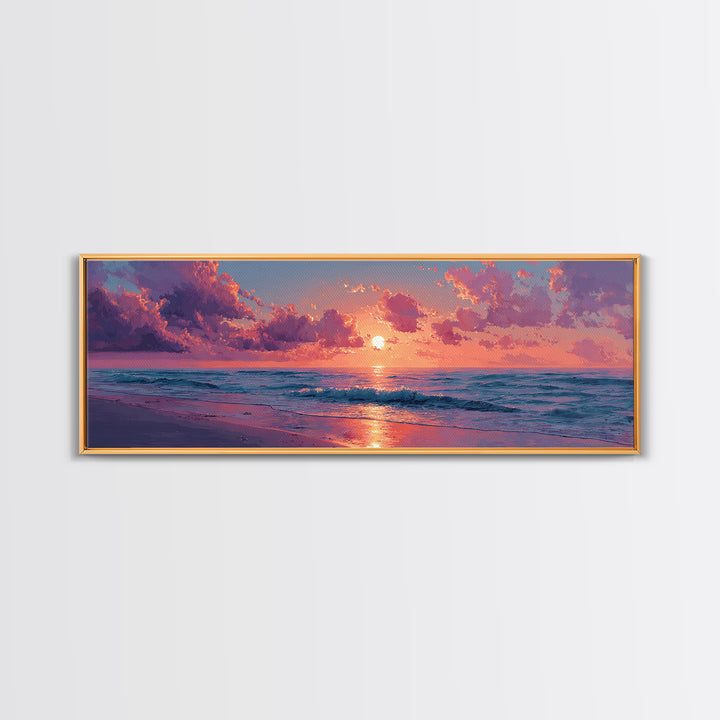 Pink Ocean Sunset Beach Wall Art, Coastal Canvas Print For Bedroom Decor, Seascape Art Print And Beach House Decor Gift For Her