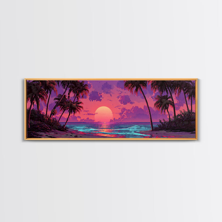 Tropical Sunset Beach With Palm Trees Wall Art, Ocean Canvas Print, Coastal Decor, Beach House Decor, Living Room Art, Tropical Decor