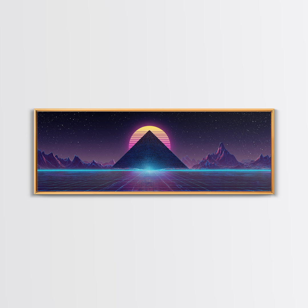 Neon Synthwave Pyramid Starfield Canvas Print, Futuristic Wall Art, Cyberpunk Decor, Retro Sci Fi Poster, Gaming Room Art