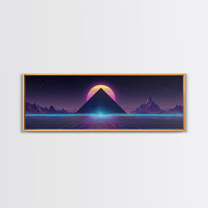 Neon Synthwave Pyramid Starfield Canvas Print, Futuristic Wall Art, Cyberpunk Decor, Retro Sci Fi Poster, Gaming Room Art